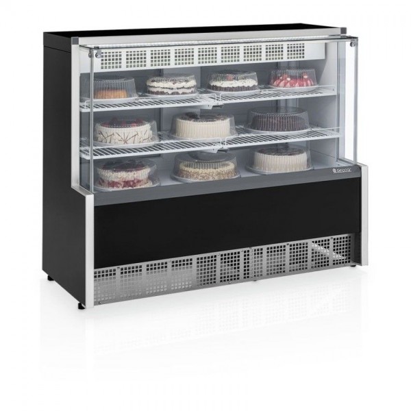 Vitrine Refrigerada Preta 1.40m - Confeitaria - Dupla Função - 220v 