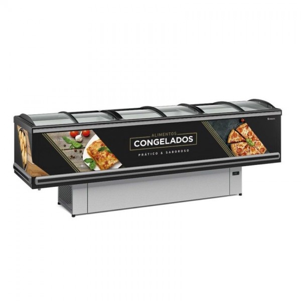 Expositor Ilha Premium Dupla Ação 2,90M - Vidro Curvo com Led - GESV-290CL